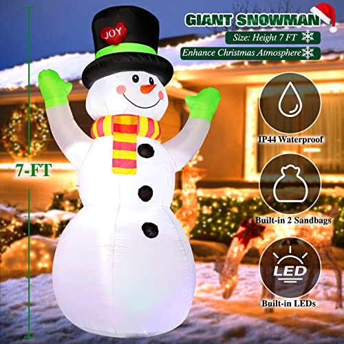 7 Ft Christmas Inflatable Snowman with LED Lights Outdoor Yard Decor - Weatherproof Holiday Garden & Lawn Display - Variation: Snowman