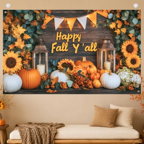 Happy Fall Banner - Fall Decor 3 - 71x43 Inches Autumn Wall Hanging