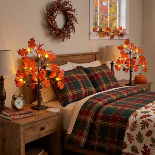 Fall Tree Decorations - 2 Pcs 24-Inch Lighted Acorn Leaves with Warm White LEDs - Autumn & Thanksgiving Decor - Variation of THIS listing: Fall Tree-2