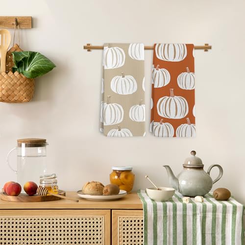 Pumpkin Fall Hand Towels for Bathroom & Kitchen - 16x24 Inch Autumn Decor - Variation: Pumpkin