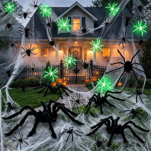 Halloween Spider Web Decorations Set with 105 Fake Spiders - 1500 Sq Ft Indoor & Outdoor Spooky Decor