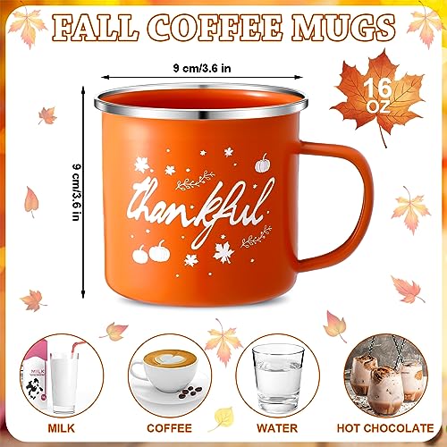 Enamel Pumpkin Coffee Mugs Set - 16 oz Fall Autumn Thanksgiving Holiday