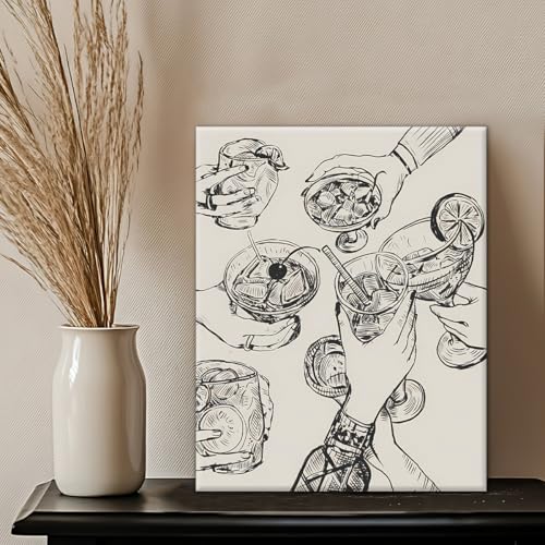 Minimalist Kitchen Wall Art - Cheers Friends Clinking Poster Print - 8x10 Inches