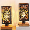 Forest Set of 2 Rustic Dimmable Table Lamps with Shadow Projector for Bedroom & Living Room