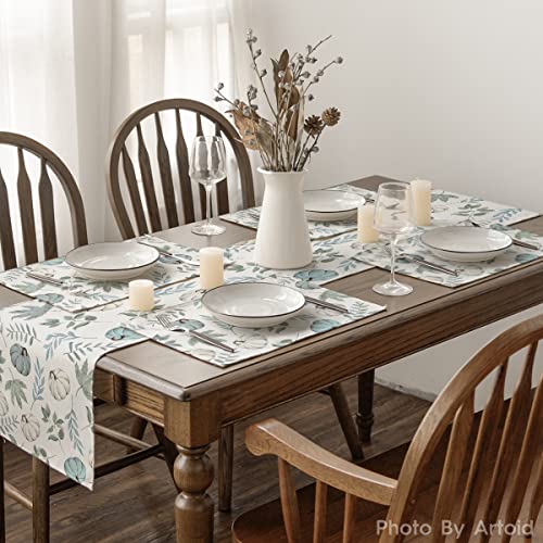 Blue Maple Leaf Fall Placemats Set of 4 - 12x18 Inch Autumn Table Decor, Rectangular, Beige & Blue