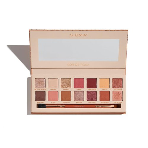 Sigma Beauty Cor-De-Rosa Eyeshadow Palette | 14 Highly Pigmented Warm Shades in Matte, Shimmer & Metallic Finishes