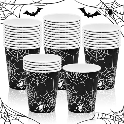 Black Spider Web Halloween Paper Cups - 36 Pack 9 oz Disposable Party Cups