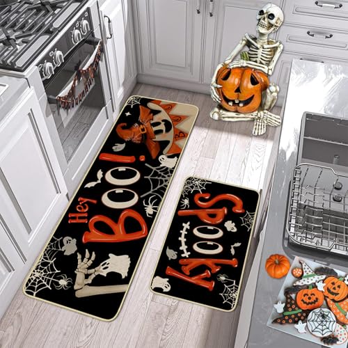 Halloween Spooky Kitchen Rugs Set of 2 - Ghost Floor Mats for Home & Decor