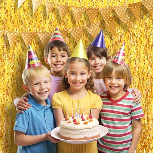 Gold Foil Fringe Curtain - 2 Pack 3.2x6.5ft Wavy Party Backdrop Decorations