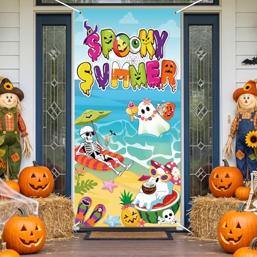 Halloween Door Banner with Tropical & Spooky Design - 72x35 Inches