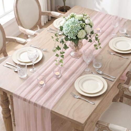 Blushing Pink Gauze Table Runner 28x120 Inch - Seasonal Home & Dining Decor