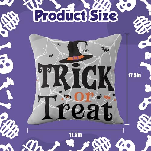 Halloween Pillow Covers 18x18 Black Skeleton Ghost Pumpkin Trick or Treat Decor Set - 2 PCS