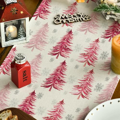 Artoid Mode Christmas Tree Table Runner 13 x 72 Inch Pink Holiday Decor