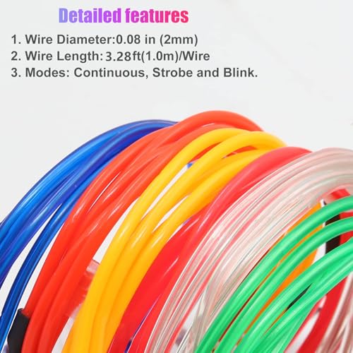 EL Wire Neon Lights 1M Light Blue - 5 in 1 Electroluminescent EL Wires Set for Holiday Party DIY Decoration