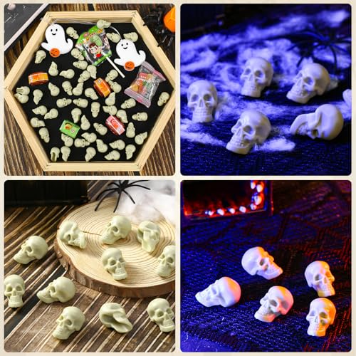 Mini Plastic Skull Heads Halloween Skeleton Figurines - 100pcs Prank & Decoration