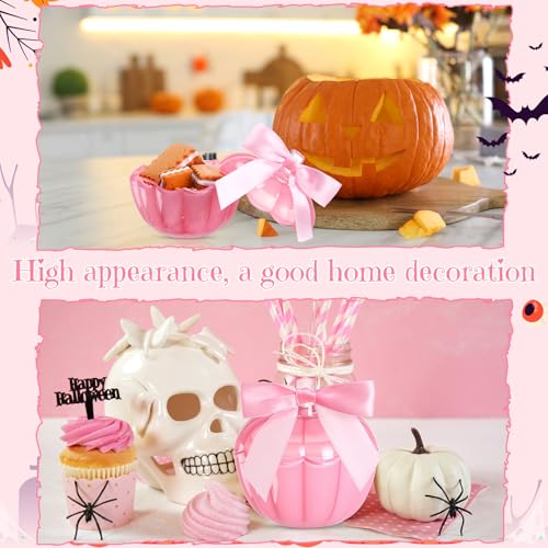 4-Piece Pink Glass Pumpkin Candy Jars Set for Halloween Decorative Storage - Pinkoween