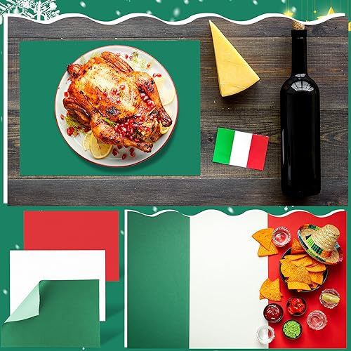 Christmas Paper Placemats Set - 150 Disposable Red Green White Table Mats for Holiday Dining - 11 x 17 Inches
