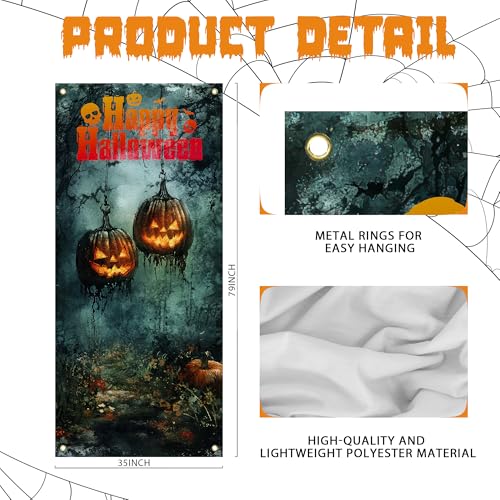 Halloween Door Curtain - Scary Pumpkin Forest Door Cover - Helloween Door Cover 2 - 35x79 Inch