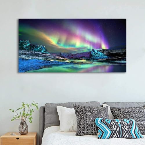 Aurora Borealis Canvas Wall Art - Northern Lights Scenery, 40x20 Inches, Ready to Hang - Aurora Art