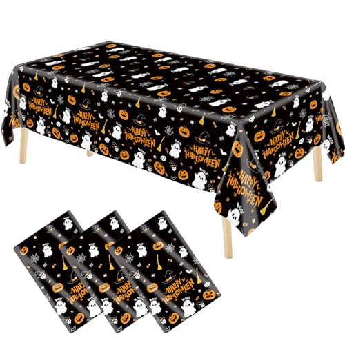 Halloween Party Tablecloth Set - 3 Waterproof Plastic Rectangular Decorations
