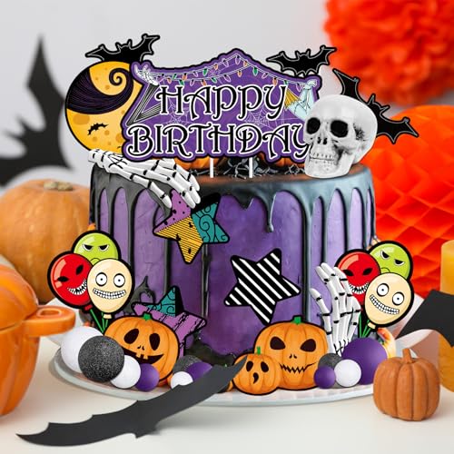 27pcs Halloween Birthday Cake Topper Set - Pumpkin Bat Moon Party Decorations