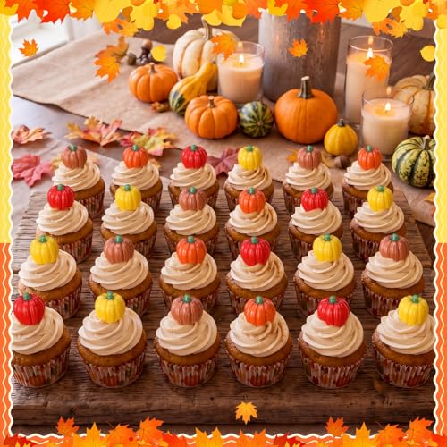 Mini Resin Pumpkin Decorations - 50 Fall Miniature Figurines with Variation 50 Pumpkin