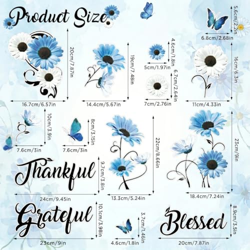 14Pcs Blue Floral Daisy Dishwasher Magnet Cover Set - Refrigerator & Metal Surface Decor