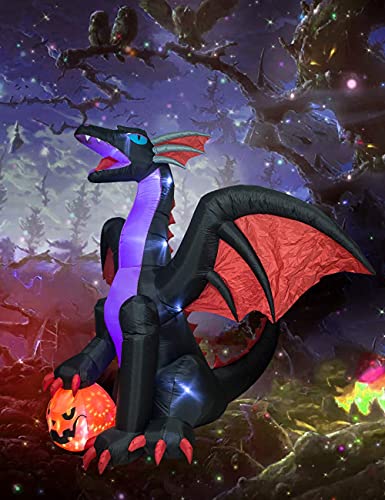 Halloween Inflatable Dragon Decoration - 8Ft Huge Outdoor Blow Up Yard Decor - Black & Green with LED Lights - Variation: 8FT Huge Dragon