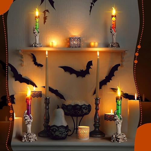 Halloween Skeleton Hand Lighted Candle Set - Purple, Orange, Green | 10 Pack Battery Operated Pathway Decor