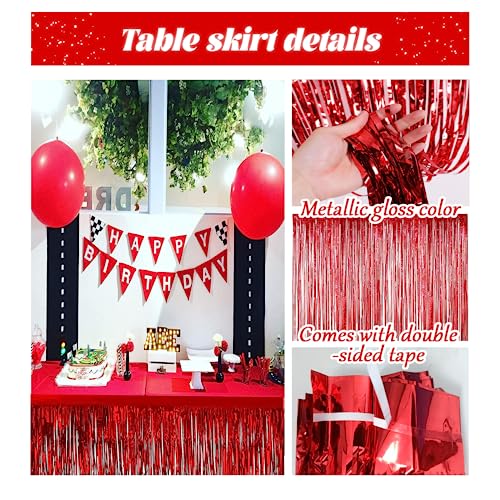 Red Metallic Foil Fringe Table Skirts 9 Feet x 29.5 Inches - 6 Pack