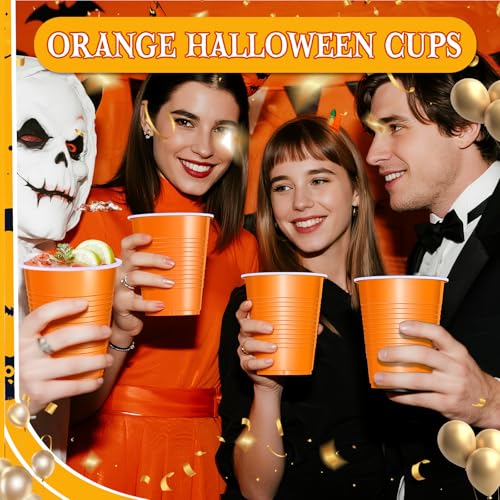 Disposable Plastic Cups 18oz - Orange Party Cups for Halloween & Events - 100 Pack