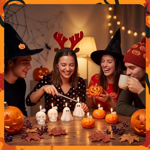 12-Pack Halloween Ghost & Pumpkin Candles Decorative Spooky Wax Candles