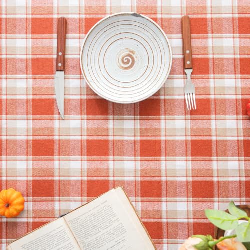 AQOTHES Fall Plaid Tablecloth - Orange Light 60x104 Rectangle Thanksgiving