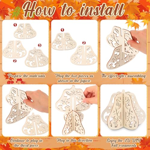 Unfinished 3D Wooden Pumpkin Cutouts - Fall Thanksgiving Decor, 4.7 Inch - 36 Pcs