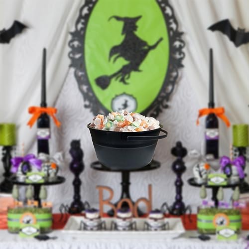 Large Halloween Black Cauldron Plastic Trick or Treat Bucket - 12.6 Inch