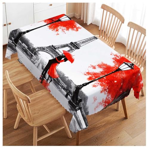 Paris Eiffel Tower Table Cover 52x70 Inch Red & Grey Water-Resistant Outdoor & Indoor Dining Tablecloth — Variation of Paris