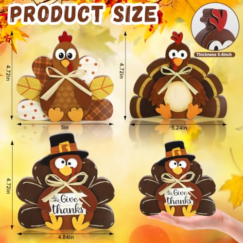 Large Brown Wooden Thanksgiving Turkey Centerpiece Set - Rustic Fall Decor for Home & Tabletop