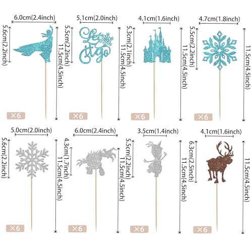 Snowflake Cupcake Toppers Set - Design 13 Winter Frozen Party Decorations (24 Pack)
