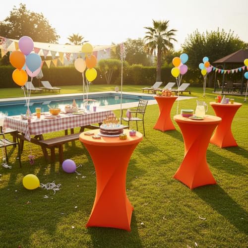 Orange Cocktail High Top Table Cover - 32 x 43 Inch Spandex Stretch Tablecloth (2 Pack) - Variation of THIS listing