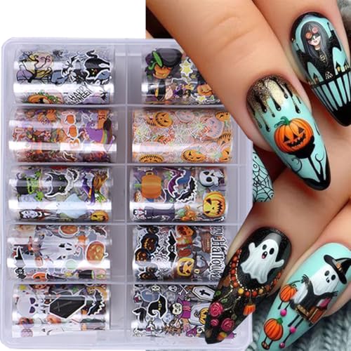 Halloween Nail Art Foils Transfer Stickers - 10 Rolls Pumpkin Spider Web Ghost & More - Halloween Nail Decals - Variation of This Listing
