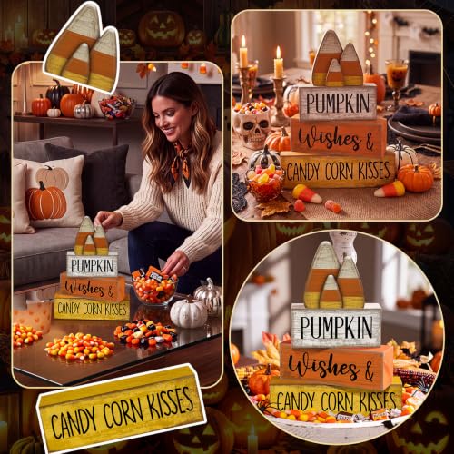 Candy Corn Fall Wooden Decor Set - 4 Pcs Autumn Thanksgiving Home Accent