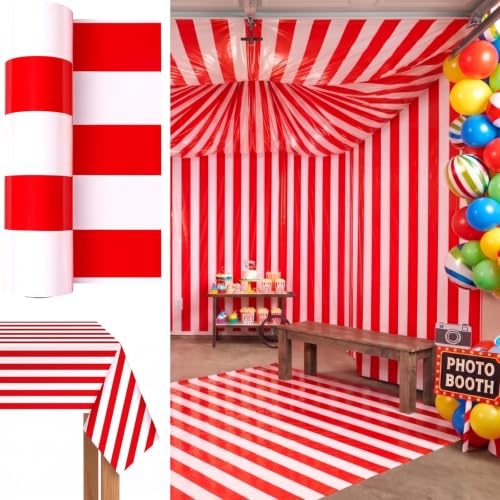 Red and White Striped Tablecloth Roll - Party Decor & Event Supplies