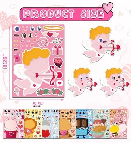 Valentine's Day Kids Stickers - Classroom & Craft Gift Set - 24 Sheets - Valentines Variation