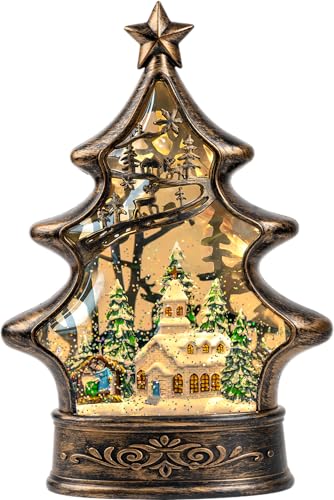 11.5-Inch Christmas Snow Globe Lantern with Nativity Scene & Music - Lighted Church with Glitter & Water, USB or Battery Powered