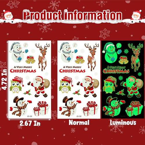 Christmas Luminous Temporary Tattoos 10 Sheets - Holiday Party Favors & Stocking Stuffers