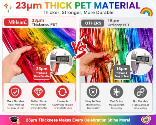 Rainbow Foil Fringe Curtains - 3.2 x 6.56 ft Party Backdrop & Decorations - Pack of 2