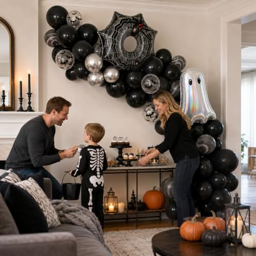 Halloween Black Silver Balloons Ghost Spider Foil Balloon Party Decorations - 34PCS