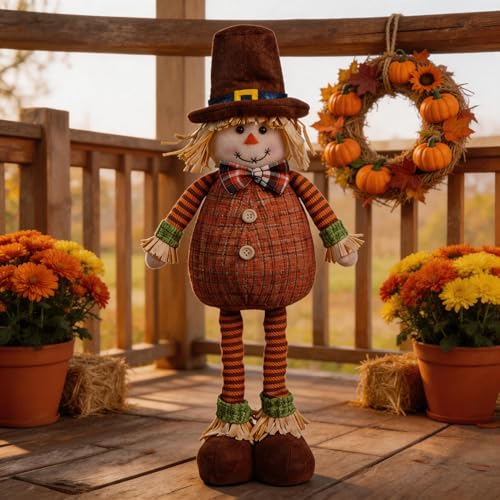 Retractable Autumn Gnome Decor - Adjustable Fall Plush Scarecrow for Home & Garden - Thanksgiving & Harvest Festival