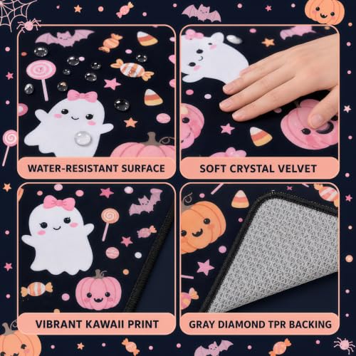 Pink Halloween Kitchen Mat Set of 2 Non Slip Ghost & Candy Rugs - Pink Ghost Candy