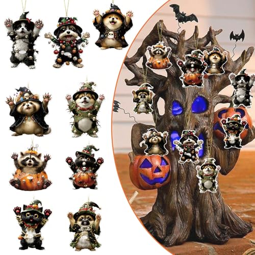 Halloween Tree Ornaments - 9 Pcs Funny Raccoon Acrylic Decorations - Style 7